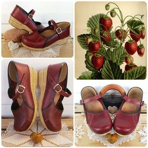 Strawberry Red Dansko Pro Clogs Marcelle Mary Jane Strap Buckle Boho 37 39 40 41